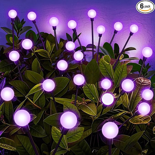 Solar Firefly Lights - 6 Pack 36 LEDs, Purple, Waterproof, Outdoor Garden Decor