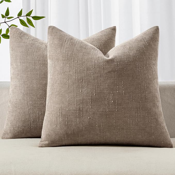 MIULEE Pack of 2 Decorative Throw Pillow Covers Soft Chenille Throw Pillows Solid Textured Cushion Covers for Couch Sofa Bedroom Living Room 22x22 Inch,Light Taupe