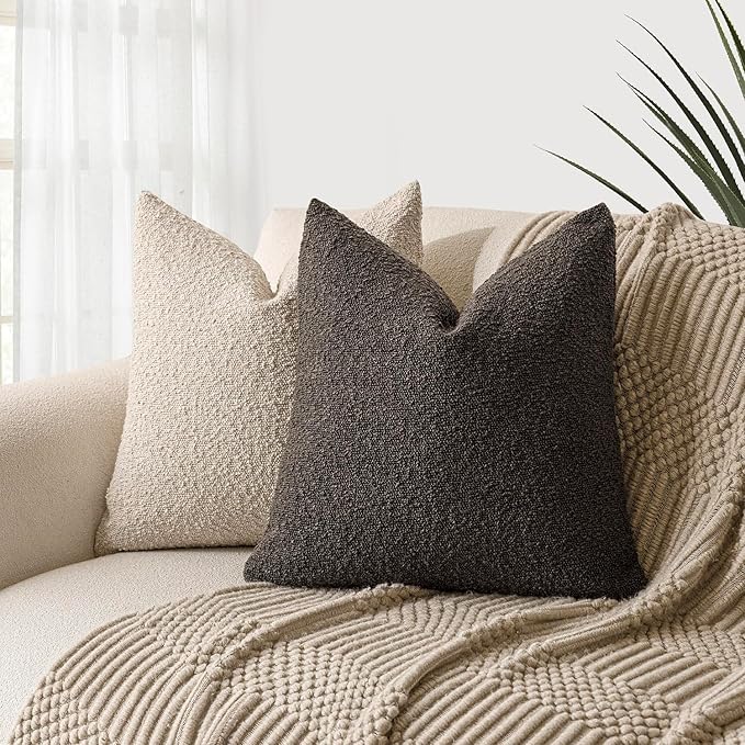 Foindtower Textured Boucle Throw Pillow Covers Accent Solid Pillow Cases Cozy Soft Decorative Couch Cushion Case for Chair Sofa Bedroom Living Room Home Decor, 20 x 20 Inch,Dark Brown