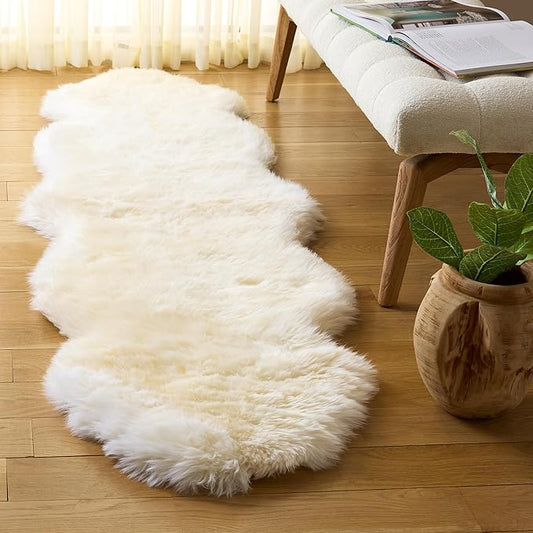 SAFAVIEH Sheep Skin Collection Runner Rug - 2' x 7', Natural & White, Handmade Rustic Glam Genuine Pelt, 3.4-inch Thick Ideal for High Traffic Areas in Living Room, Bedroom (SHS211A)