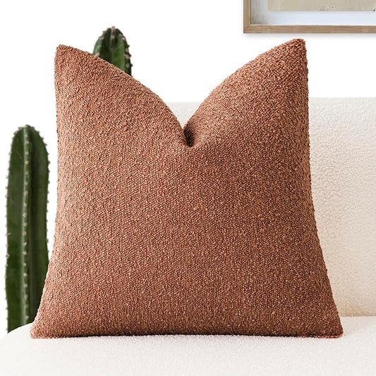 Foindtower Decorative Textured Boucle Throw Pillow Covers Accent Solid Pillow Cases Neutral Soft Cozy Couch Cushion Case for Chair Sofa Bedroom Living Room Home Decor 22x22 Inch,1PC,Burnt Orange Hazel