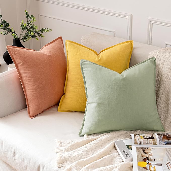 MIULEE Decorative Linen Euro Sham Pillow Covers 22x22 Inch Light Green Boho Farmhouse Neutral Spring Couch Throw Pillows for Bed Pack of 2 Accent Modern Pillowcase Summer Sofa Livingroom Home Decor