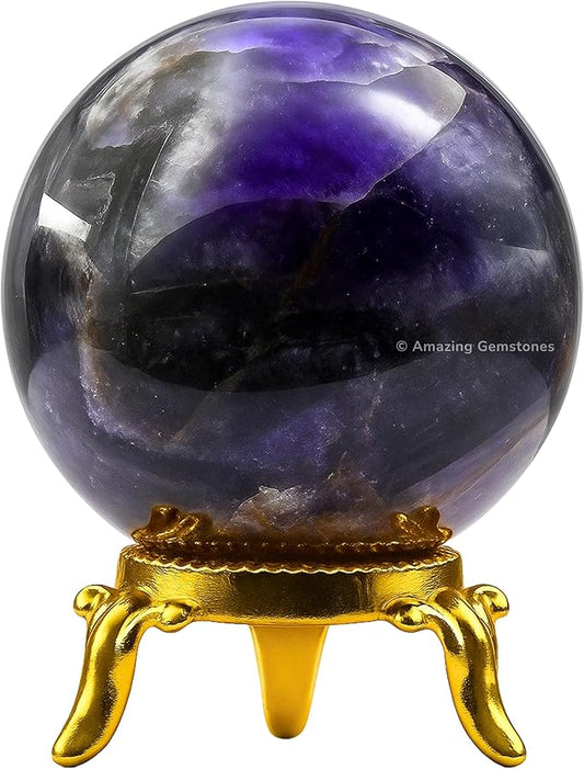 Amazing Gemstone Amethyst Chevron Crystal Ball with Stand - 1.5" Inches Crystal Sphere Meditation Balls for Witchcraft and Decorative Balls