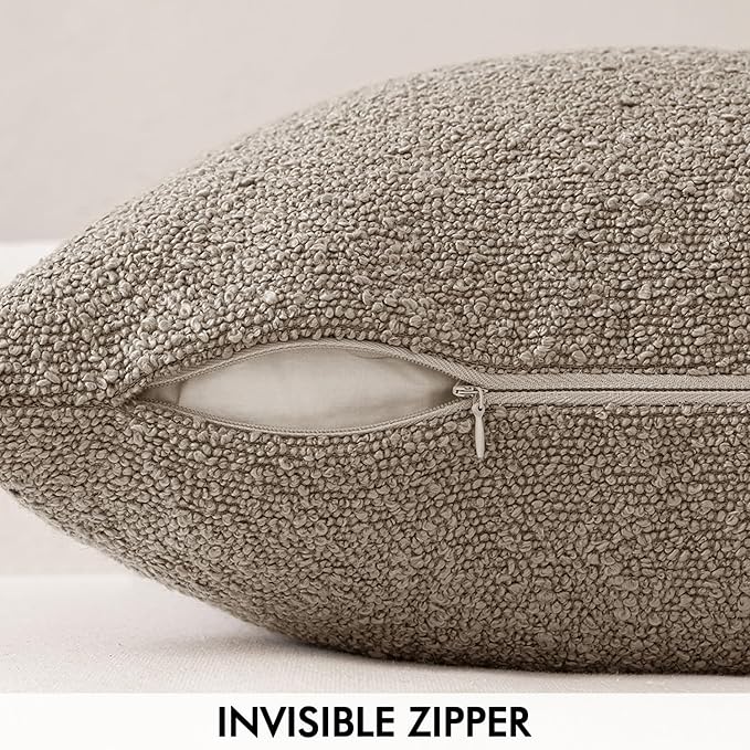 MIULEE 24x24 Decorative Euro Sham Throw Pillows for Bed Set of 2 Textured Boucle Neutral Winter Throw Pillow Covers Light Taupe Accent Solid Couch Pillowcases Sofa Livingroom Home Decor