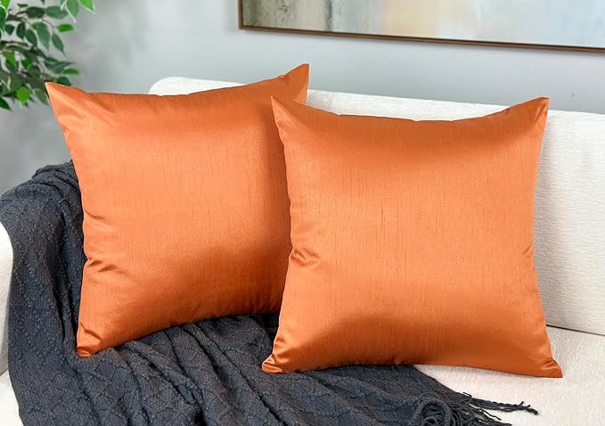 Aiking Home 26x26 Inches Faux Silk Square European Shams, Zipper Closure, Orange (Set of 2)