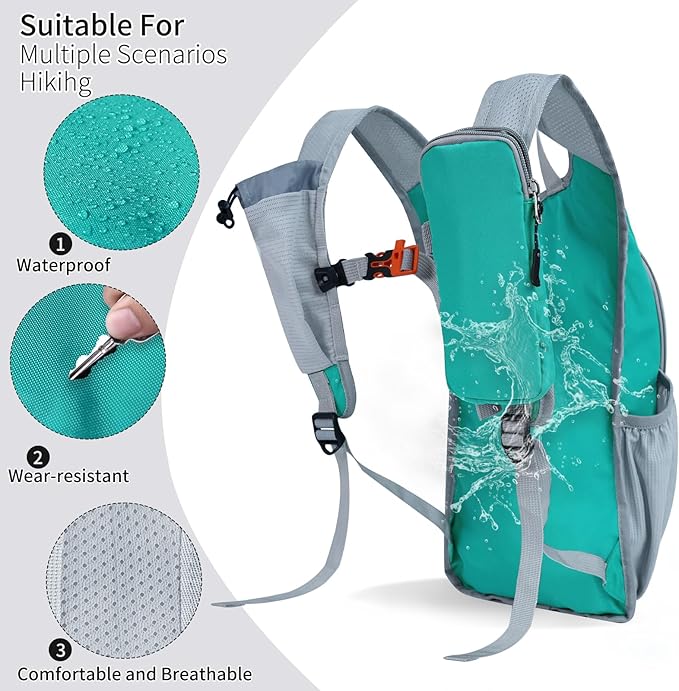 HIGH EXPERIENCE Hiking Backpack 10L/15L Small Daypack Lightweight Packable Travel Foldable Water Resistan for Women Men (Lake Green, 10L)