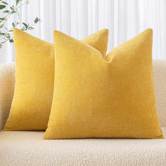 MIULEE Pack of 2 Decorative Throw Pillow Covers Soft Chenille Throw Pillows Solid Textured Cushion Covers for Spring Couch Sofa Bedroom Living Room 20x20 Inch, Mustard Yellow