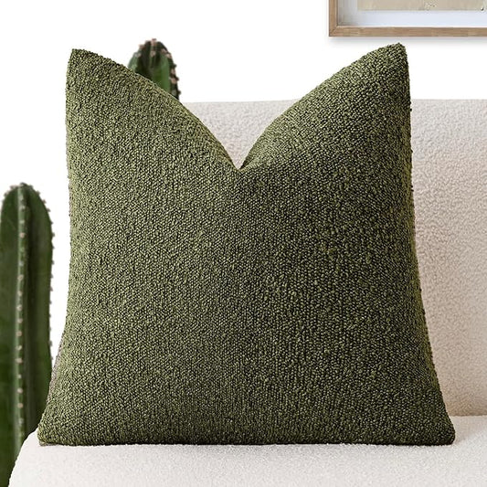 Foindtower Decorative Textured Boucle Throw Pillow Covers Accent Solid Pillow Cases Neutral Soft Cozy Couch Cushion Case for Chair Sofa Bedroom Living Room Home Decor 20x20 Inch,1PC,Moss Green