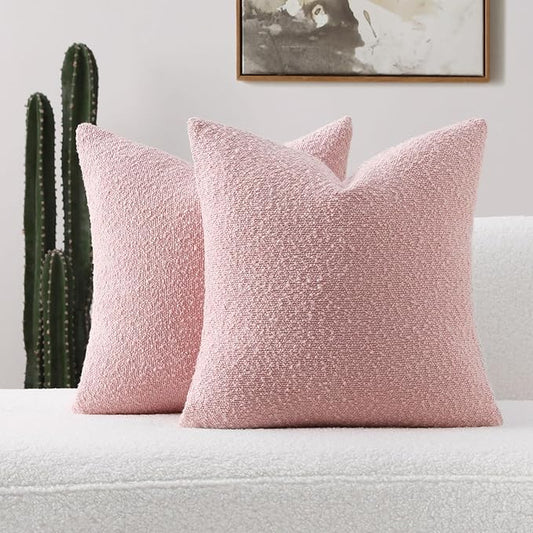 FUTEI Pack of 2 Pink Decorative Throw Pillow Covers 20x20 Inch Soft Cozy Solid Boucle Textured Cushion Case,Modern Home Decor for Couch Bed Living Room