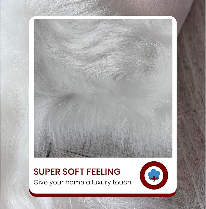 LAMBZY Faux Sheepskin Super Soft Hypoallergenic Silky Shag Rug for Living Room, Kids Room, Sofa (Double 2'x6', White)