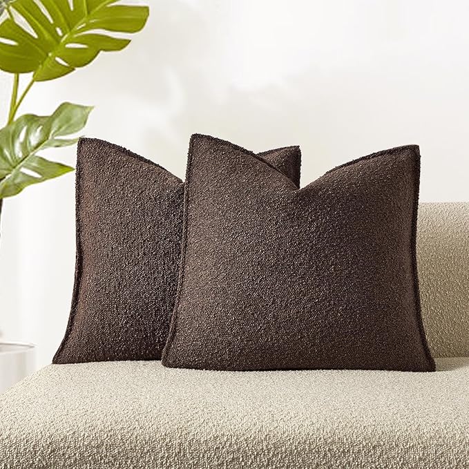 JUSPURBET Brown Decorative Pillow Covers Set of 2 Throw Pillow Covers for Couch Sofa Bed Cozy Boucle Textured Cushion Covers Cases with Hidden Zipper for Living Room Home Decor 16x16
