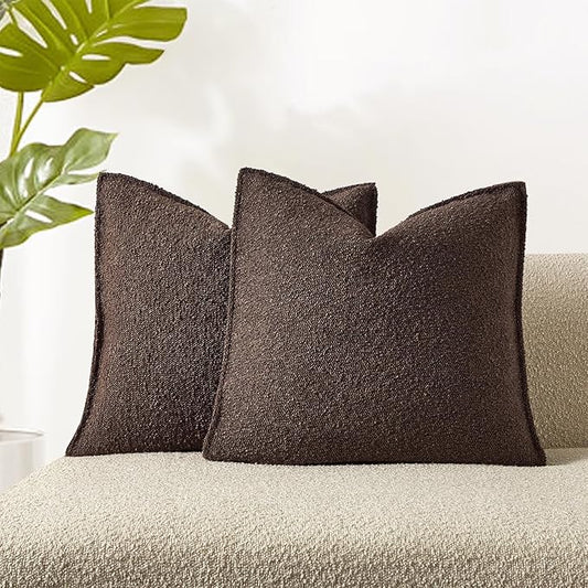 JUSPURBET Brown Decorative Pillow Covers Set of 2 Throw Pillow Covers for Couch Sofa Bed Cozy Boucle Textured Cushion Covers Cases with Hidden Zipper for Living Room Home Decor 16x16