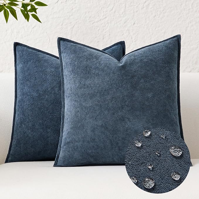 Kevin Textile Waterproof Decorative Pillow Covers Dusty Blue 20x20 Inch Pack of 2 Soft Boucle Textured Throw Pillowcases Elegant Accent Pillows for Couch Sofa Chair Bed Home Decor Indoor Outdoor