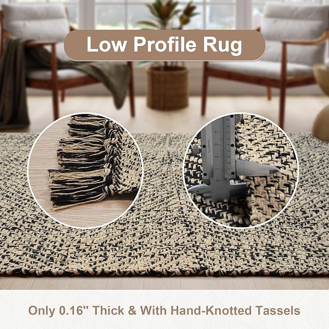 Collive Washable Area Rug 3x5, Modern Woven Kitchen Rugs for Entryway, Natural/Black Braided Cotton Small Outdoor Rug Indoor Door Mat Throw Carpet for Living Room Nursery Mudroom Laundry Room Bedroom