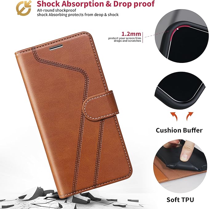 CIVICASE for iPhone 16 Wallet Case,PU Leather Flip Case RFID Blocking Credit Card Holder Folio Magnetic Stand TPU Shockproof Cover Compatible with iPhone 16, Brown