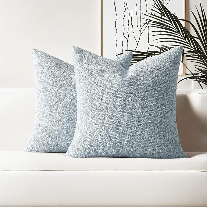 HAUSSY Set of 2 26x26 Decorative Throw Pillow Covers, Soft Cozy Euro Pillow Shams Textured Boucle, Home Decor for Couch Bed Living Room, Dusty Blue