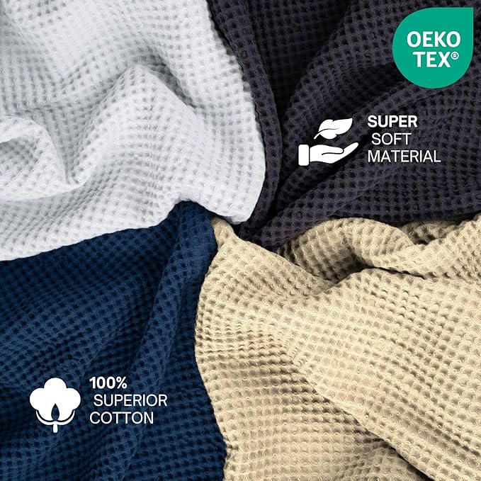 100% Cotton Waffle Blankets for Bed - Throw (50" x 60") Lightweight, Breathable and Soft, Waffle Weave Blanket for All-Season - Summer, Spring, Winter (Blue)