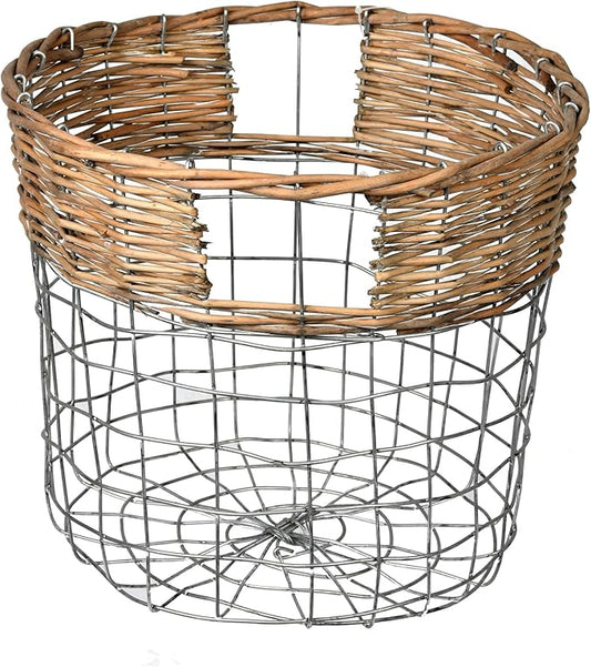 Vickerman 10.5" Round Wire Basket with Woven Bamboo. This Basket Features a Wire Structure with The top Section Wrapped in Bamboo. The Chunky spacing Between Wires Allows You to See What is Inside.