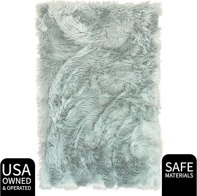 Super Area Rugs Ultra Soft & Fluffy Faux Sheepskin Rug, Teal 5 x 7 Feet Carpet for Bedroom Living Room