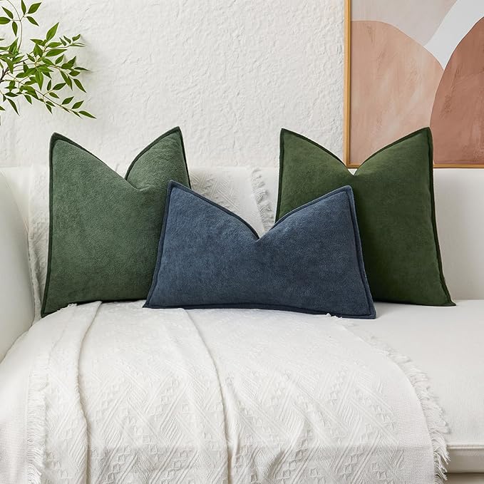 Kevin Textile Waterproof Decorative Pillow Covers Olive Green 24x24 Inch Pack of 2 Soft Boucle Textured Euro Pillowcases Elegant Accent Pillows for Couch Sofa Chair Bed Home Decor Indoor Outdoor