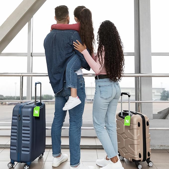 Gostwo 2 Pack Silicone Luggage Tags for Suitcases, 26 Initial Letter Baggage Labels Handbag School Bag Suitcase Instrument Tag with Stainless Steel Loop(Green)(Letter N)