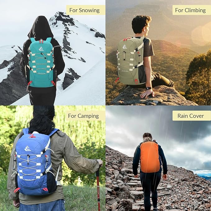 Bseash 40L Waterproof Hiking Camping Backpack with Rain Cover, Outdoor Sport Travel Bag Daypack for Climbing Skiing Cycling (Pink)