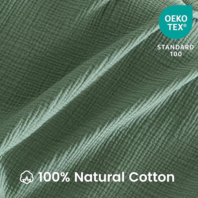 FALUCA Cotton Muslin Reversible Blanket King Size for Bed, Couch, Four Layers Blanket, Soft Lightweight Cozy Breathable Farmhouse Decoration for All-Season, Light Green