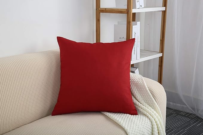 TangDepot Set of 2 Handmade Decorative Solid 100% Cotton Canvas Throw Pillow Covers/Cushion Covers, 45 Colors Available - (20"x20" 2 Pieces, Deep Red)