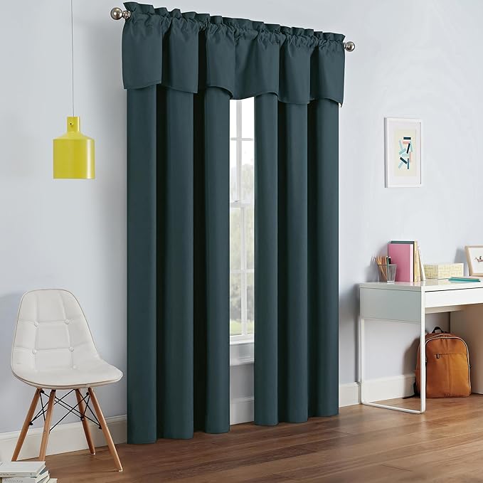 Eclipse Kendall Modern Blackout Thermal Rod Pocket Window Curtain, Insulating & Noise Reducing Curtains for Bedroom or Living Room (1 Panel), 63 in Long x 42 in Wide, Teal