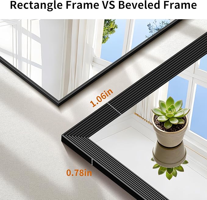 Black Bathroom Mirror 36 x 60 Inch Rectangle Wave Beveled Frame for Wall Bathroom Vanity Mirror for Over Sink, Tempered Glass,for Entryway Hangs, Bathroom Living Room Horizontal or Vertical