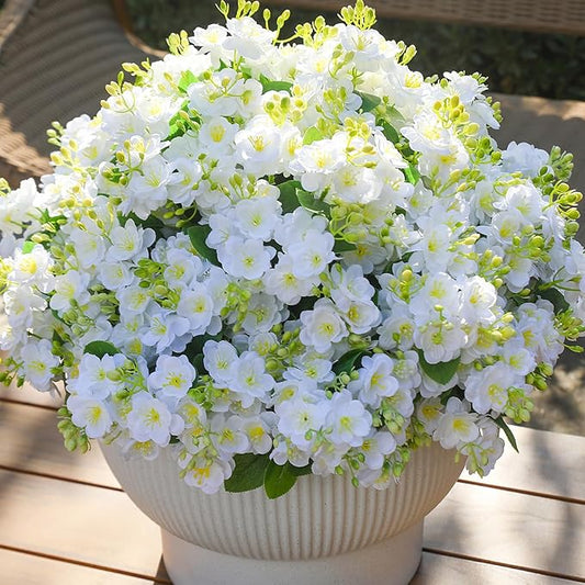 alyptus Artificial Flowers for Outdoors,12 Bundles UV Resistant Spring Fake Flowers for Porch, Patio & Home Decor – Realistic Outdoor Faux Plants with Lasting Color - White