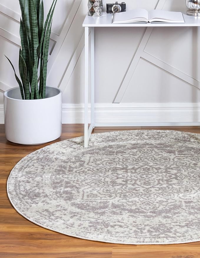 Rugs.com Arlington Collection Rug – 12 Ft Round White Medium-Pile Rug Perfect for Kitchens, Dining Rooms