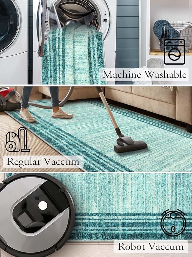 Lahome Modern Abstract 6x9 Area Rugs for Living Room, Washable Teal Bedroom Rug 6x9 Non Shedding, Low-Pile Soft Minimalist Bordered Indoor Large Carpet for Dining Room Playroom