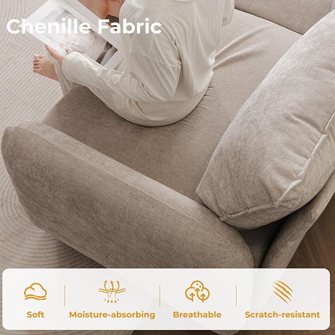 73'' Loveseat Sofa with Seats Storage, Modular Sectional Sofa with Movable Ottoman,Oversized Comfy Couches with Deep Seat,7.8'' Cushion,Couch for Living Room,Bedroom,Chenille,Khaki