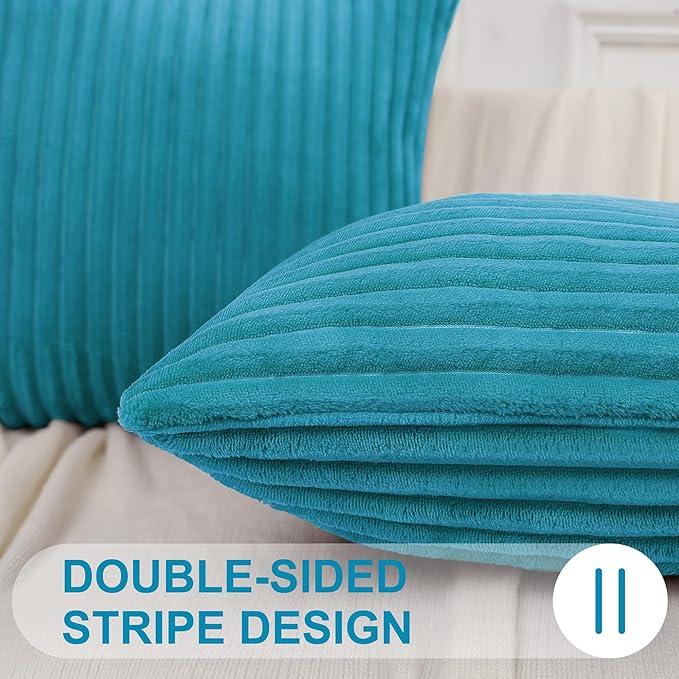 Simmore Decorative Spring Euro Sham Throw Pillow Covers 24x24 Set of 2, Soft Natural Plush Flannel Double-Sided Fluffy Couch Pillow Covers for Sofa Living Room, Teal