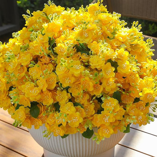 alyptus Artificial Flowers for Outdoors, 12 Bundles UV Resistant Spring Fake Flowers for Porch, Patio & Garden Decor – Realistic Outdoor Fake Plants with Lasting Color - Yellow