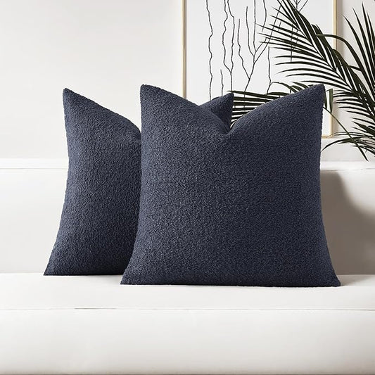 HAUSSY Set of 2 26x26 Decorative Throw Pillow Covers, Soft Cozy Euro Pillow Shams Textured Boucle, Home Decor for Couch Bed Living Room, Navy Blue