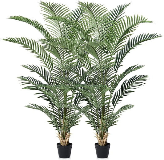 Artificial Palm Tree 5FT Tall Palm Trees UV Resistant Fake Plant Large Potted Faux Tropical Areca Palm Floor Plants for Indoor Outdoor Home Living Room Porch Patio Decor 2 Pack, VN125
