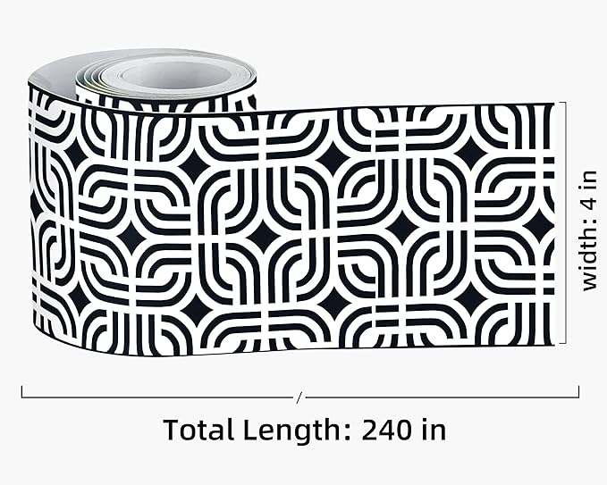 FLFK Mirror Frame Border - Black and White Peel and Stick Wall Borders Wallpaper Decal Trim Tape Geometric Pattern 4" x 240"