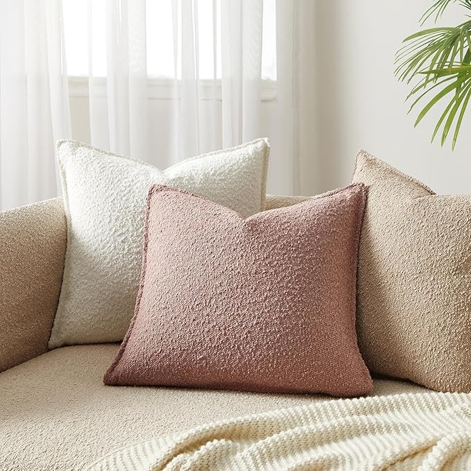 JUSPURBET 24x24 Throw Pillow Covers Set of 2 Decorative Pillow Covers for Couch Sofa Bed Cozy Boucle Textured Cushion Covers Cases with Invisible Zipper for Living Room Home Decor,Jam