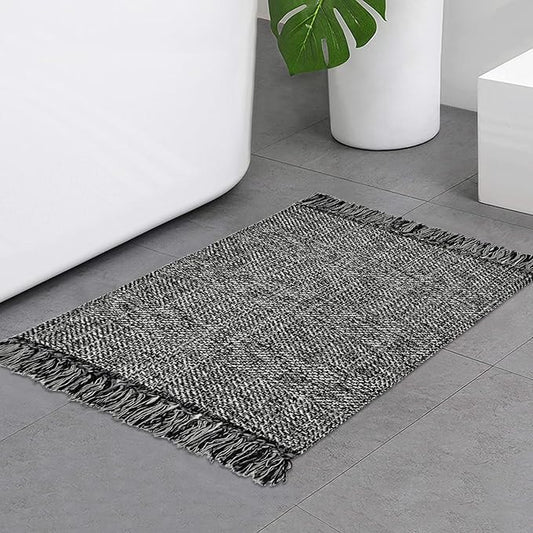 Collive Black Bathroom Rug, 2' x 3' Hand-Woven Washable Small Kitchen Rugs, Cotton Reversible Entryway Rug Modern Farmhouse Carpet for Foyer Bedroom Back Door