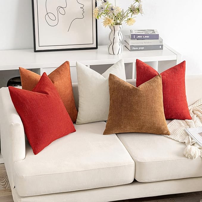 MIULEE Pack of 2 Christmas Decorative Throw Pillow Covers Soft Chenille Throw Pillows Solid Textured Cushion Covers for Couch Sofa Bedroom Living Room 18x18 Inch, Red