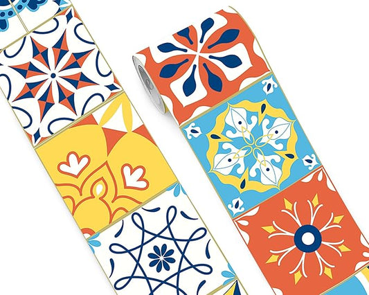 FLFK Wallpaper Border Tile Stickers Peel and Stick Wall Border for Kitchen Backsplash Bathroom Shower Room,7"x240"