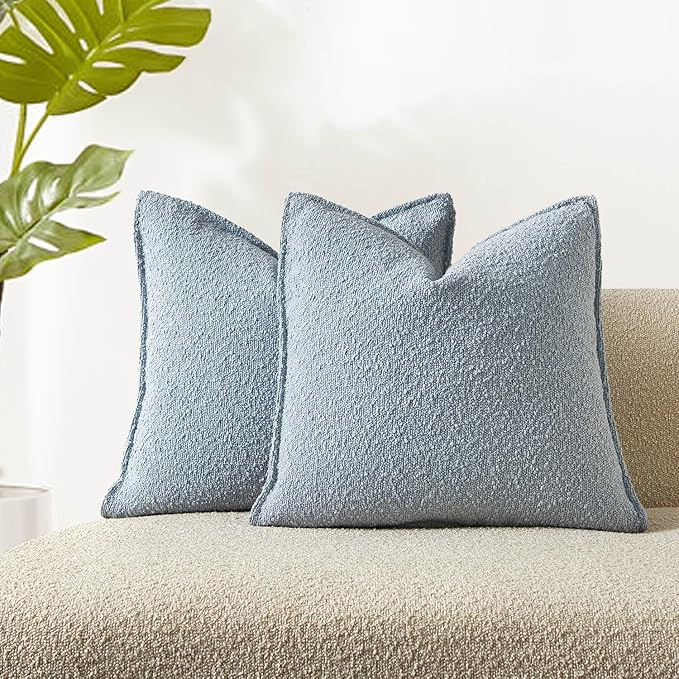 JUSPURBET Light Blue Decorative Pillow Covers 24x24 Set of 2 Throw Pillow Covers for Couch Sofa Bed Cozy Boucle Textured Cushion Covers Cases with Hidden Zipper for Living Room Home Decor