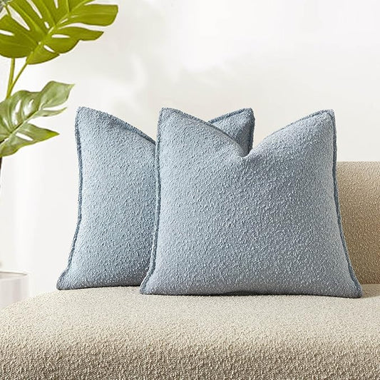 JUSPURBET Light Blue Decorative Pillow Covers 24x24 Set of 2 Throw Pillow Covers for Couch Sofa Bed Cozy Boucle Textured Cushion Covers Cases with Hidden Zipper for Living Room Home Decor