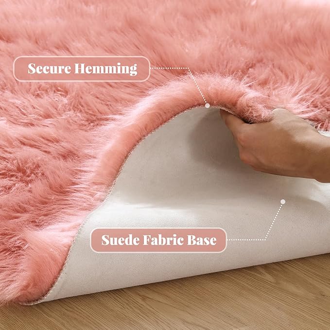 Round Rug 3ft Pink Small Fluffy Rug for Living Room Washable Shaggy Area Rugs for Bedroom Cute Room Circle Nursery Rug