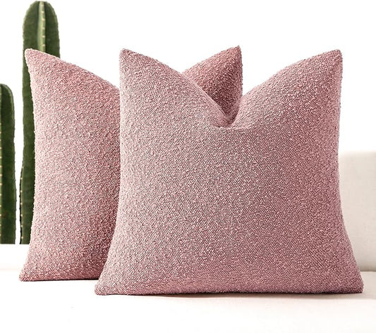 Boucle Decorative Throw Pillow Covers for Couch Set of 2, 20x20 inches, Pink