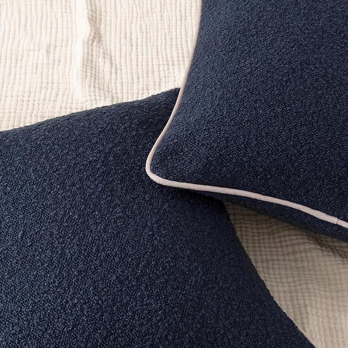 Amazon Basics Boucle Throw Pillow Covers for Couch, Living Room, Home Decor with Hidden Zipper, Blue, 18×18in, Pack of 2