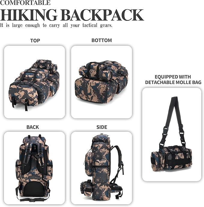 HongXingHai 100L Camping Hiking Backpack,Molle military Tactical rucksack backpack,Waterproof Lightweight Hiking Backpack (BlueCp)
