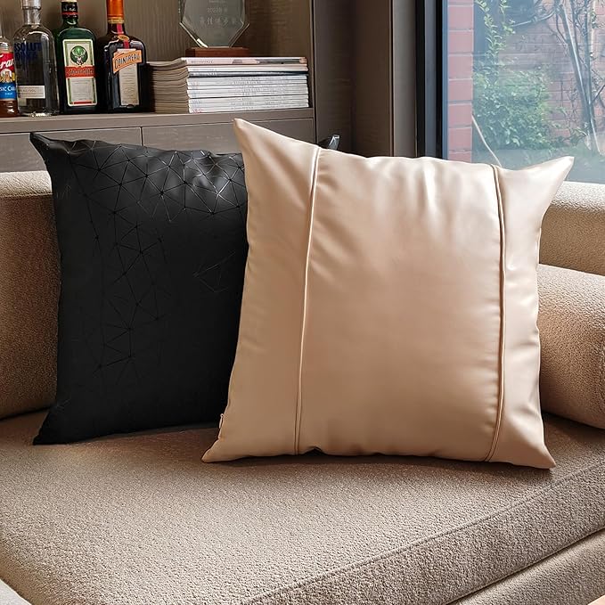 Faux Leather Throw Pillow Covers 22X22 Inch Beige Brown Outdoor Modern Farmhouse Solid Decorative Pillow Covers for Room Couch Living Bedroom Bed Sofa